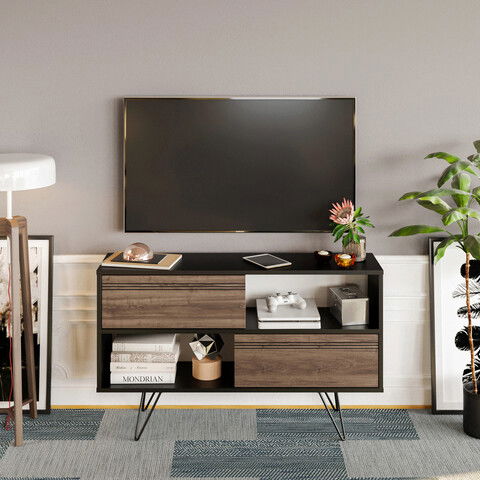 Comoda TV, Retricy, Kerby, 120x30x71cm, 100% PAL melaminat, Negru / Nuc