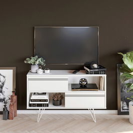 Comoda TV, Retricy, Kerby, 120x30x71cm, 100% PAL melaminat, Alb