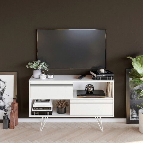 Comoda TV, Retricy, Kerby, 120x30x71cm, 100% PAL melaminat, Alb