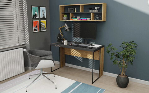 Birou, Retricy, Bronx, 120x59.6x114.2cm, 100% PAL melaminat, Antracit / Stejar
