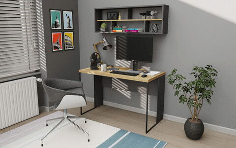 Birou, Retricy, Bronx, 120x59.6x114.2cm, 100% PAL melaminat, Stejar / Antracit