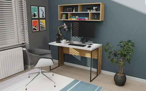 Birou, Retricy, Bronx, 120x59.6x114.2cm, 100% PAL melaminat, Alb / Stejar