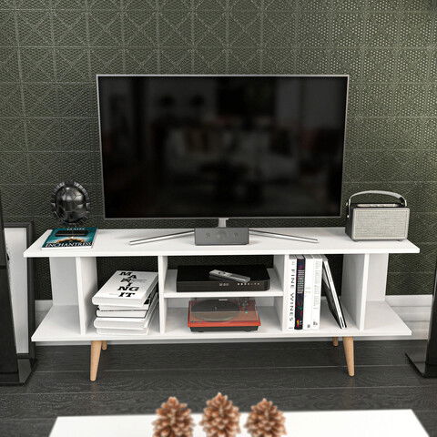 Comoda TV, Retricy, Akya, 160x35x38.6cm, 100% PAL melaminat, Alb