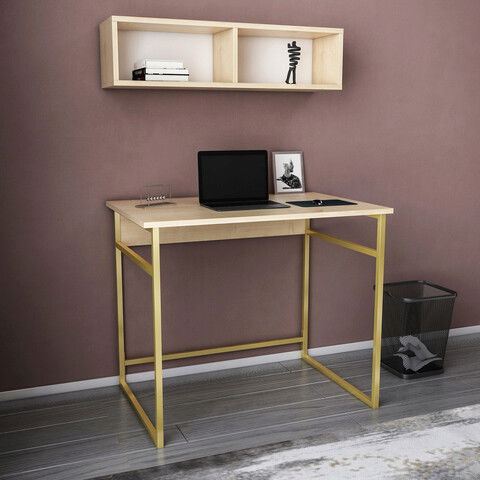 Birou, Retricy, Hussum, 90x60x75cm, 100% PAL melaminat, Aur / Stejar