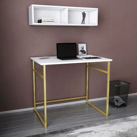 Birou, Retricy, Hussum, 90x60x75cm, 100% PAL melaminat, Aur / Alb