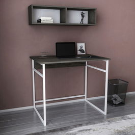 Birou, Retricy, Hussum, 90x60x75cm, 100% PAL melaminat, Alb / Gri inchis