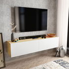 Comoda TV, Retricy, Poling, 159.7x36.8x34.1cm, 100% PAL melaminat, Alb / Safir