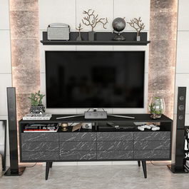 Comoda TV, Retricy, Ola, 160x35x64.5cm, 100% PAL melaminat, Negru