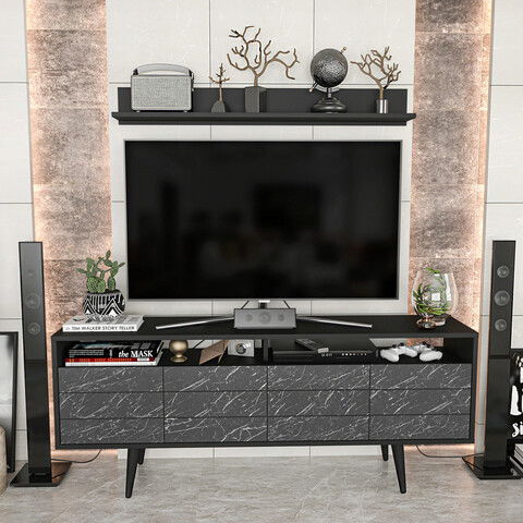 Comoda TV, Retricy, Ola, 160x35x64.5cm, 100% PAL melaminat, Negru