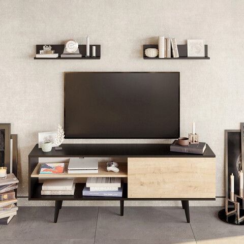 Comoda TV, Retricy, Pi, 160x35x59cm, 100% PAL melaminat, Negru / Safir