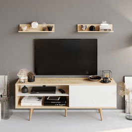 Comoda TV, Retricy, Pi, 160x35x59cm, 100% PAL melaminat, Alb / Safir