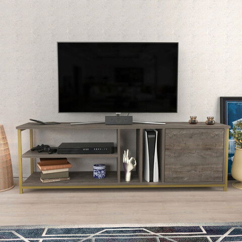 Comoda TV, Retricy, Oneida, 140x35.3x50.8cm, 100% PAL melaminat, Aur / Gri inchis