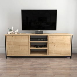 Comoda TV, Retricy, Otis, 140x35.3x50.8cm, 100% PAL melaminat, Stejar / Negru