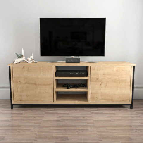 Comoda TV, Retricy, Otis, 140x35.3x50.8cm, 100% PAL melaminat, Stejar / Negru
