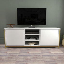 Comoda TV, Retricy, Otis, 140x35.3x50.8cm, 100% PAL melaminat, Aur / Alb