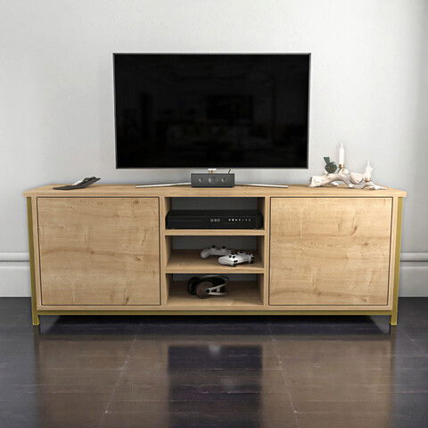 Comoda TV, Retricy, Otis, 140x35.3x50.8cm, 100% PAL melaminat, Aur / Stejar