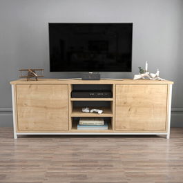 Comoda TV, Retricy, Otis, 140x35.3x50.8cm, 100% PAL melaminat, Alb / Stejar