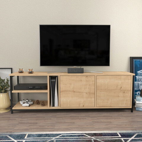 Comoda TV, Retricy, Primrose, 160x35.3x50.8cm, 100% PAL melaminat, Negru / Stejar