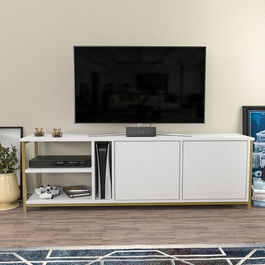 Comoda TV, Retricy, Primrose, 160x35.3x50.8cm, 100% PAL melaminat, Alb / Aur