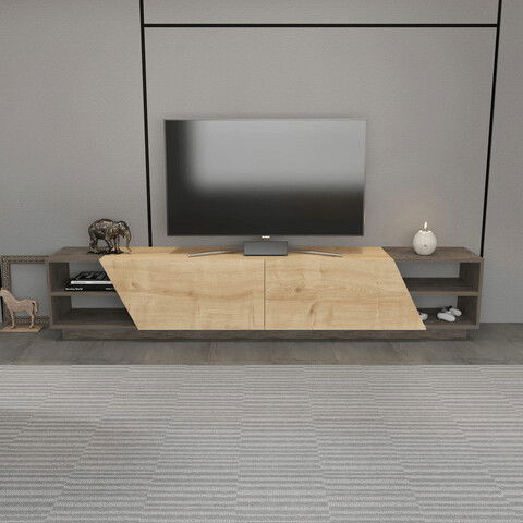 Comoda TV, Retricy, Rhodes, 240x37.1x47.4cm, 100% PAL melaminat, Wenge / Stejar