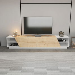 Comoda TV, Retricy, Rhodes, 240x37.1x47.4cm, 100% PAL melaminat, Alb / Stejar