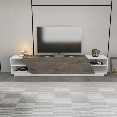 Comoda TV, Retricy, Rhodes, 240x37.1x47.4cm, 100% PAL melaminat, Alb / Wenge