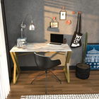 Birou, Retricy, Gyza, 120x60x75cm, 100% PAL melaminat, Alb / Aur