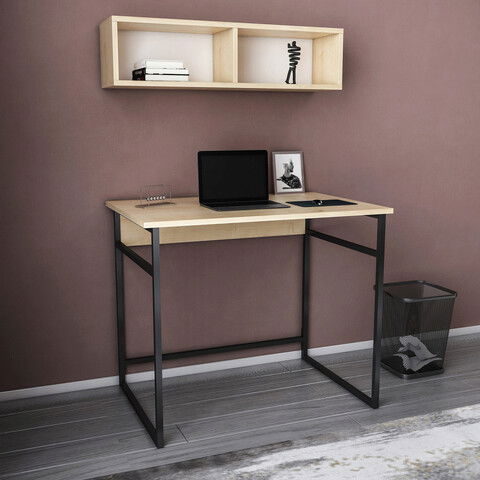 Birou, Retricy, Hussum, 90x60x75cm, 100% PAL melaminat, Negru / Stejar