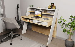 Birou, Retricy, Soho, 123.6x59.6x104.3cm, 100% PAL melaminat, Stejar / Alb