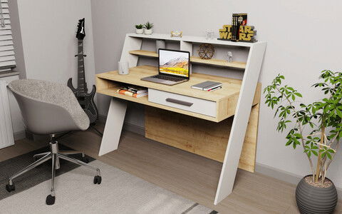 Birou, Retricy, Soho, 123.6x59.6x104.3cm, 100% PAL melaminat, Stejar / Alb