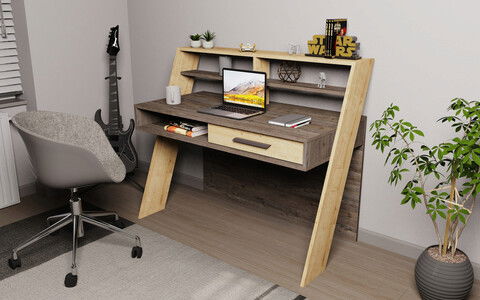 Birou, Retricy, Soho, 123.6x59.6x104.3cm, 100% PAL melaminat, Wenge / Stejar