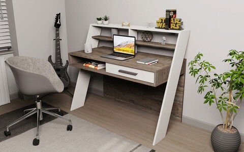 Birou, Retricy, Soho, 123.6x59.6x104.3cm, 100% PAL melaminat, Wenge / Alb