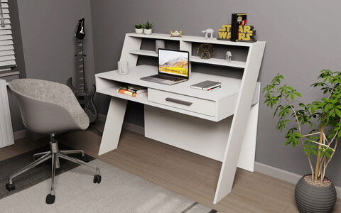 Birou, Retricy, Soho, 123.6x59.6x104.3cm, 100% PAL melaminat, Alb