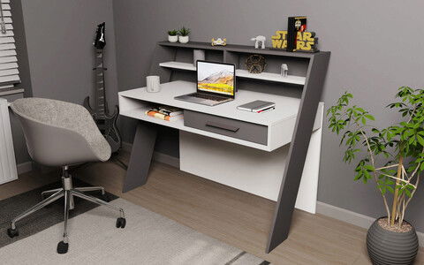 Birou, Retricy, Soho, 123.6x59.6x104.3cm, 100% PAL melaminat, Alb / Antracit