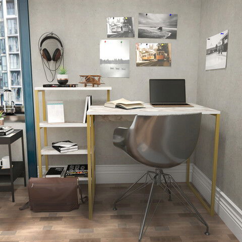 Birou, Retricy, Rino, 133x60x76.8cm, 100% PAL melaminat, Aur