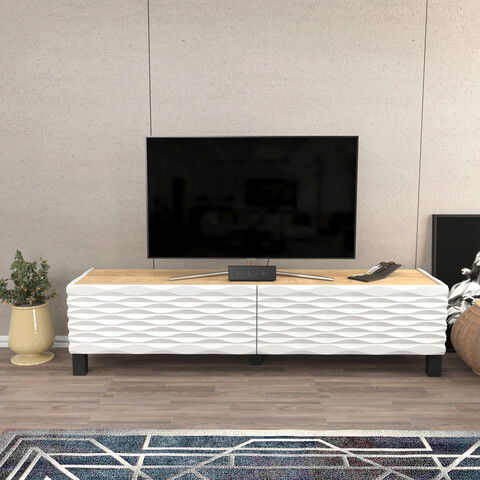 Comoda TV, Retricy, Lerze, 149.2x35x38cm, 100% PAL melaminat, Safir / Alb