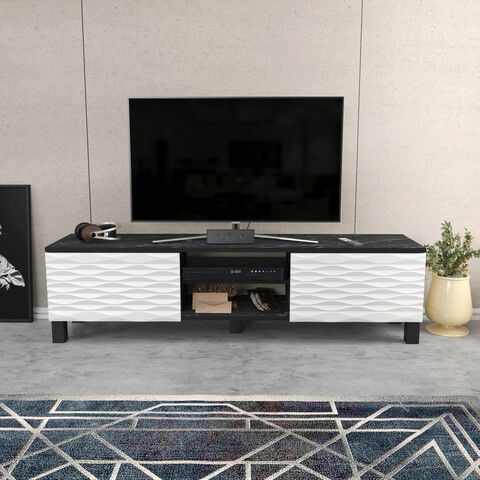 Comoda TV, Retricy, Lukas, 150x35x40.3cm, 100% PAL melaminat, Negru / Alb