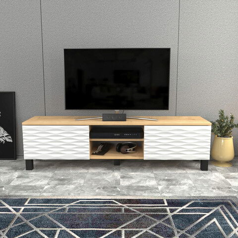 Comoda TV, Retricy, Lukas, 150x35x40.3cm, 100% PAL melaminat, Safir / Alb