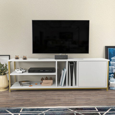Comoda TV, Retricy, Oneida, 140x35.3x50.8cm, 100% PAL melaminat, Aur / Alb