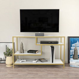 Comoda TV, Retricy, Robbins, 120x39x75cm, 100% PAL melaminat, Aur / Alb