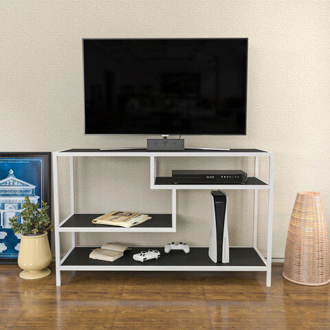 Comoda TV, Retricy, Robbins, 120x39x75cm, 100% PAL melaminat, Alb / Antracit