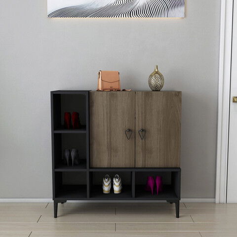 Consolă, Retricy, Platin, 100x35x100cm, 100% PAL melaminat, Negru / Nuc