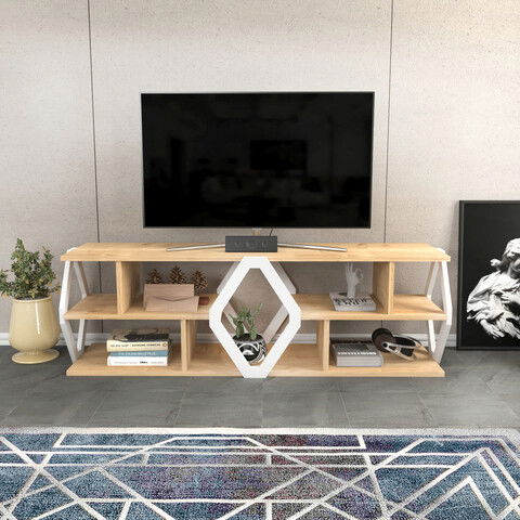 Comoda TV, Retricy, Erisa, 140x35x45cm, 100% PAL melaminat, Safir / Alb