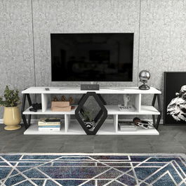 Comoda TV, Retricy, Erisa, 140x35x45cm, 100% PAL melaminat, Alb / Negru