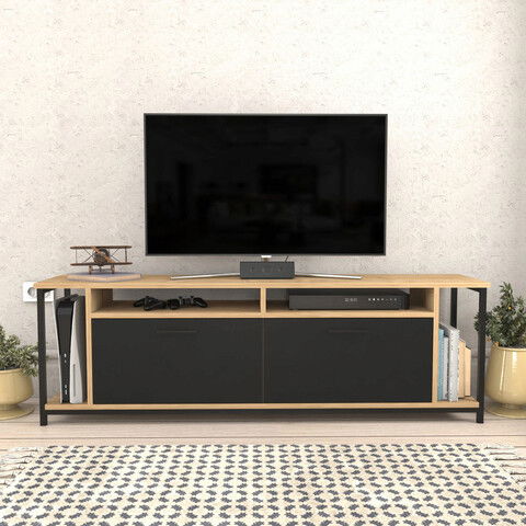 Comoda TV, Retricy, Omar, 160x35x50.8cm, 100% PAL melaminat, Stejar / Negru