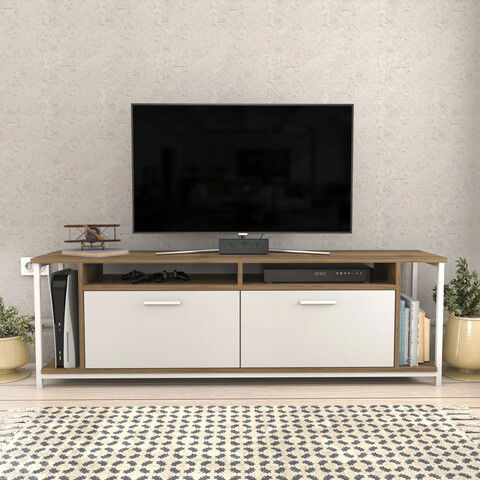 Comoda TV, Retricy, Omar, 160x35x50.8cm, 100% PAL melaminat, Alb / Nuc