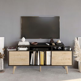 Comoda TV, Retricy, Char, 160x35x70.8cm, 100% PAL melaminat, Negru / Safir