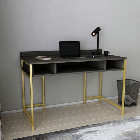 Birou, Retricy, Alma, 120x60x74.8cm, 100% PAL melaminat, Aur / Gri inchis