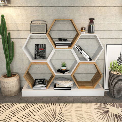 Corp biblioteca, Retricy, Cicek, 120x29.5x109cm, 100% PAL melaminat, Alb / Stejar
