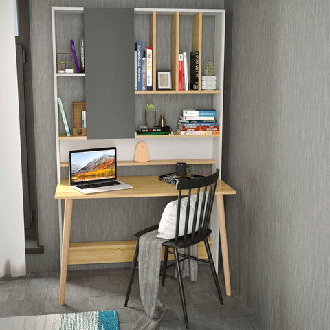 Birou, Retricy, Wood, 120x60x196.6cm, 100% PAL melaminat, Alb / Stejar